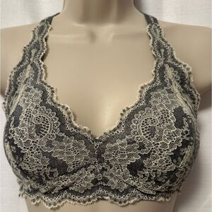 Felina Womens Lace Bralette Scalloped Edge Two Tone Gray Cream Size Small